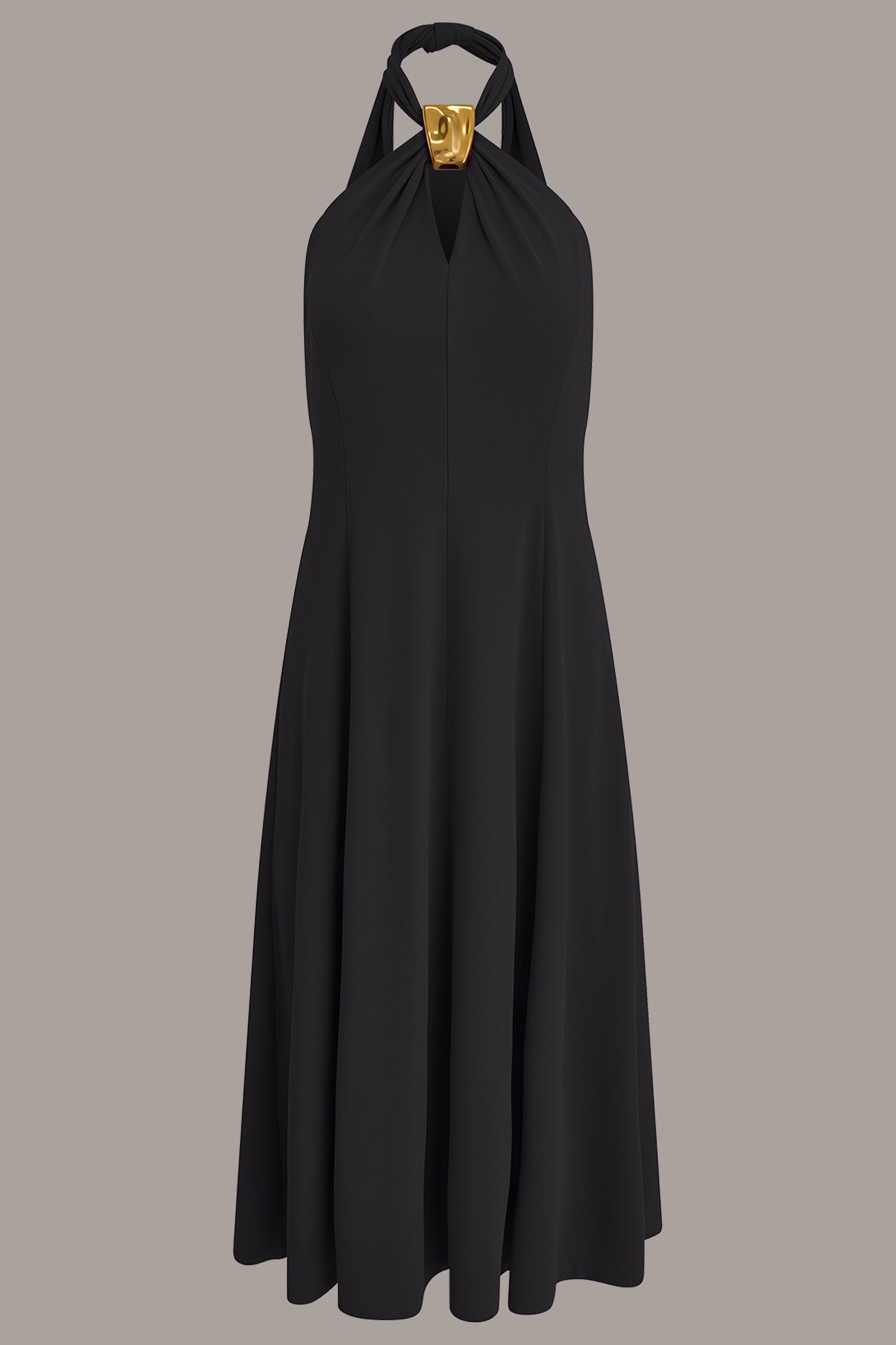 SLEEVELESS MIDI A-LINE HALTER DRESS