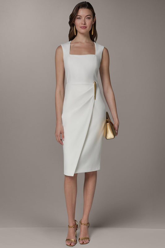 SLEEVELESS WRAP-EFFECT MIDI DRESS