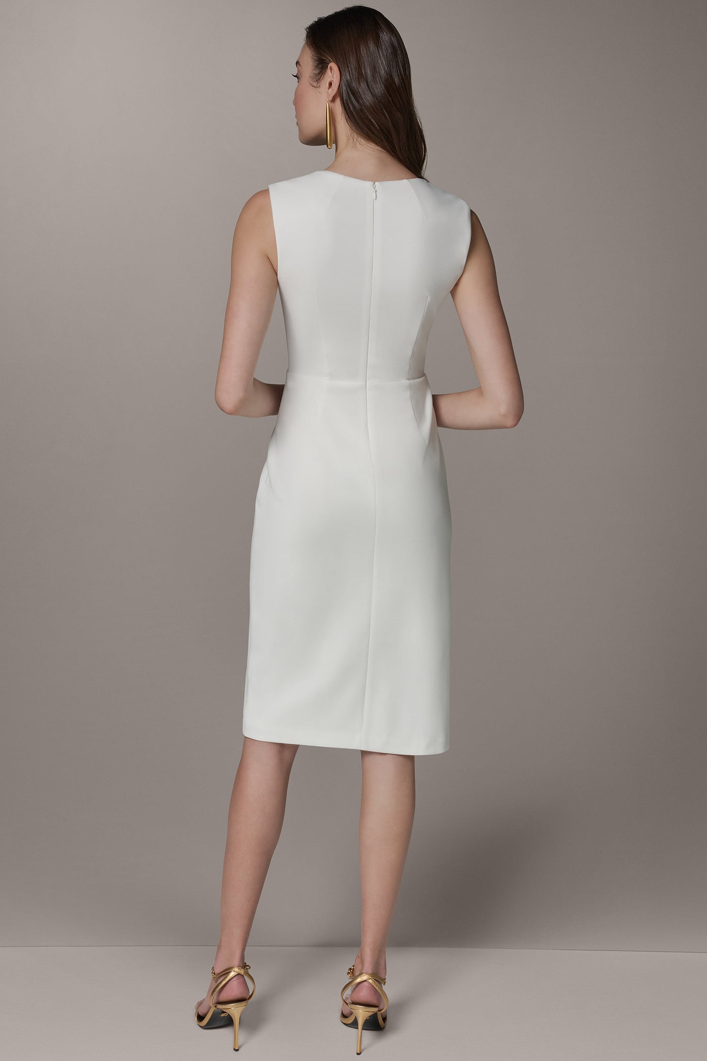 SLEEVELESS WRAP-EFFECT MIDI DRESS