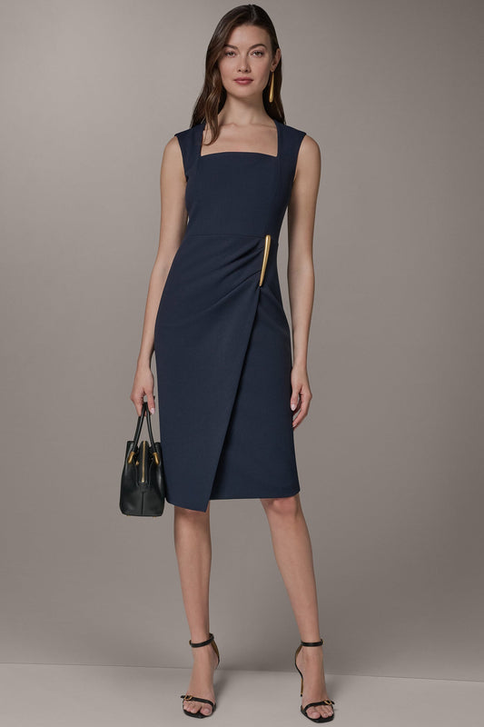 SLEEVELESS WRAP EFFECT BLACK MIDI DRESS