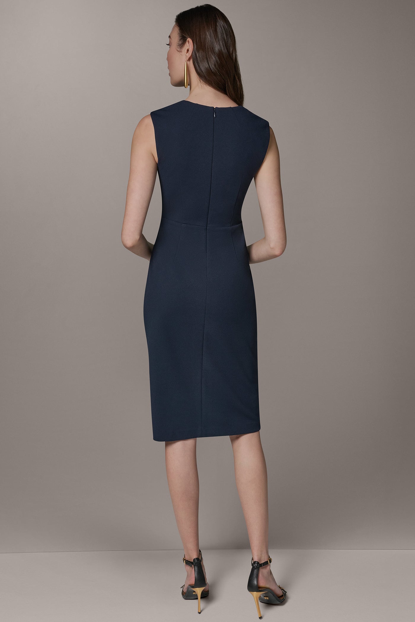 SLEEVELESS WRAP EFFECT BLACK MIDI DRESS