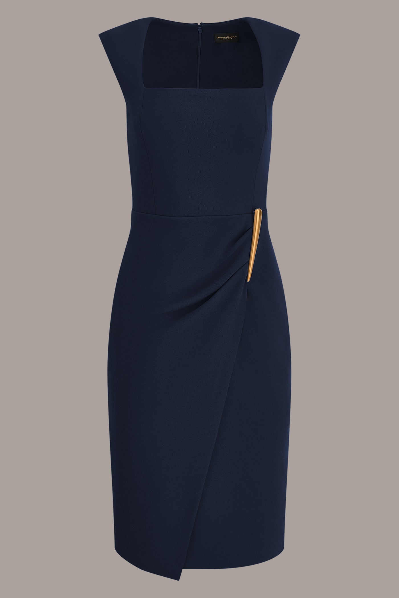 SLEEVELESS WRAP EFFECT BLACK MIDI DRESS