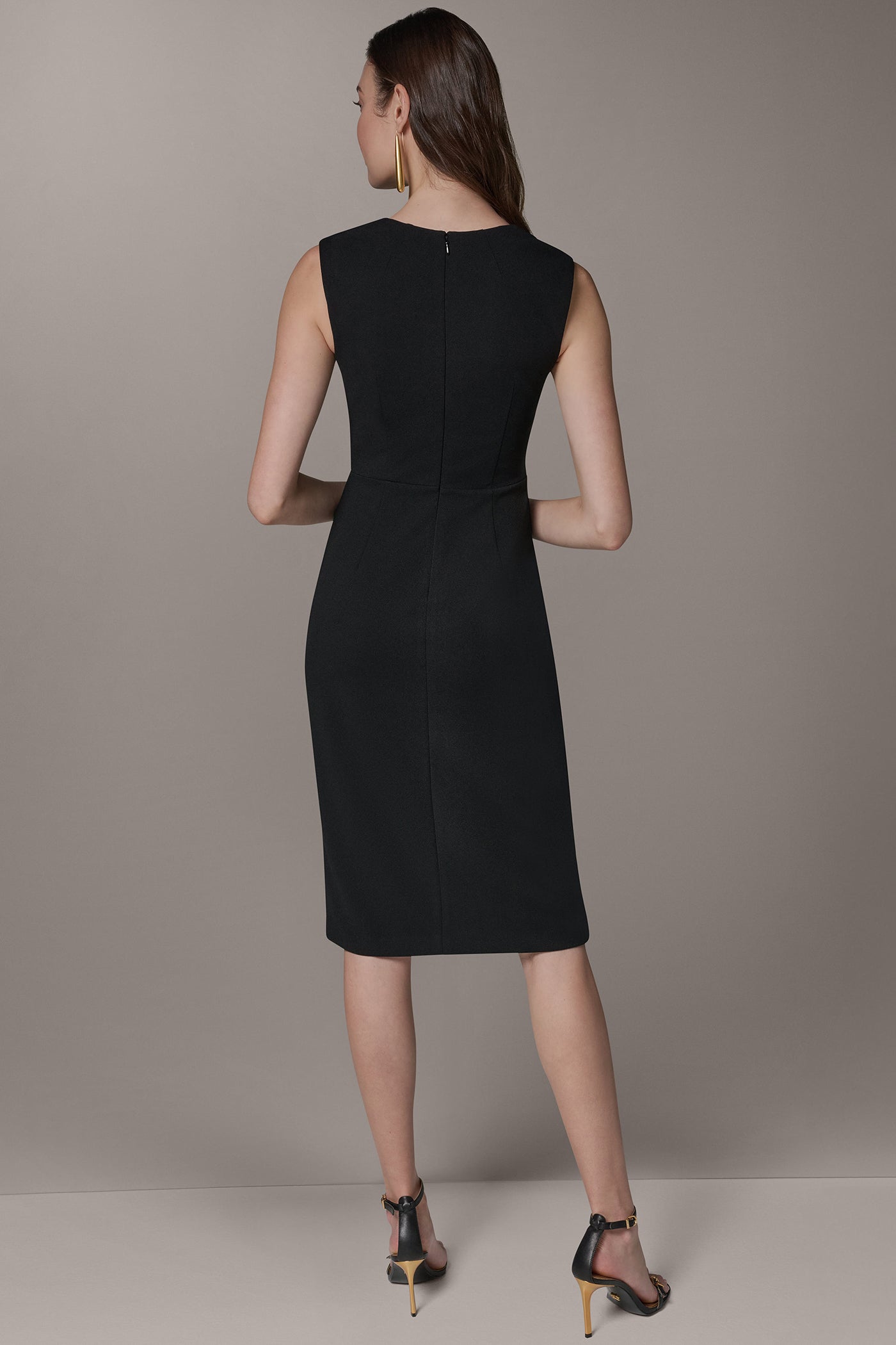 SLEEVELESS WRAP EFFECT MIDI BLACK DRESS